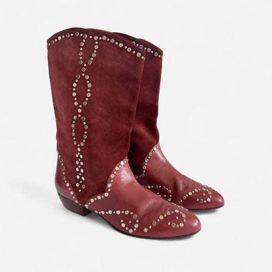 80s Italian Burgundy Studded Boots (10)