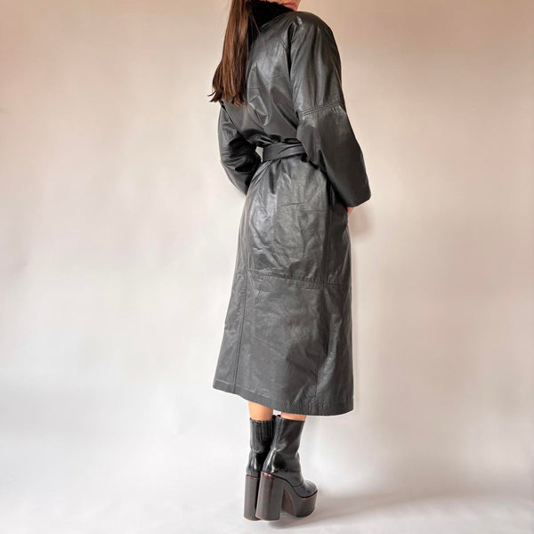 80s Leather & Fur Trench (M)