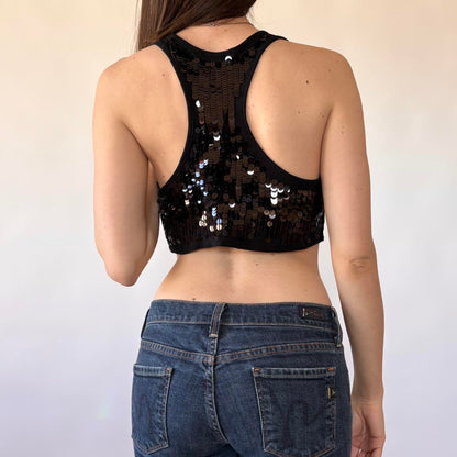 2000s Noir Sequin Crop (S/M)