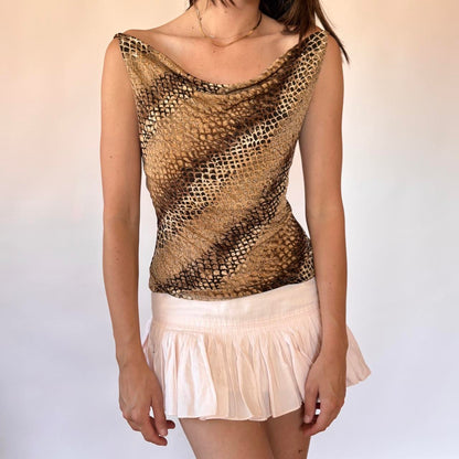 Y2K Cowl Neck Animal Print Top (S/M)