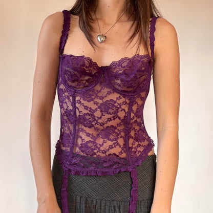 80s Purple Lace Bustier Top (M)