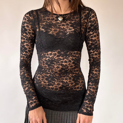 00s Black Lace Longsleeve Top (S/M)