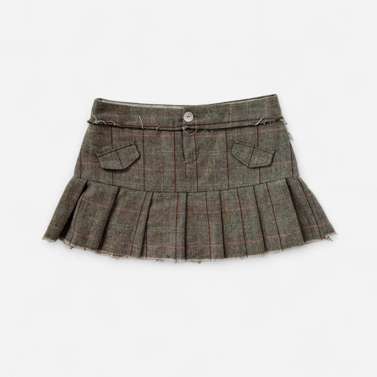 Y2K Pleated Tweed Mini Skirt (L)