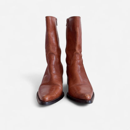 Y2K Cognac Leather Pointed Toe Boots (8)