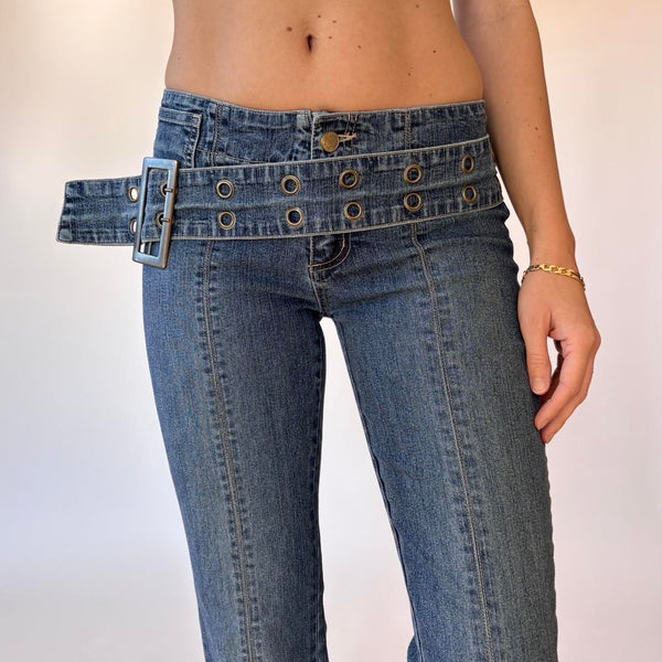 Y2K Low Rise Belted Jeans (XS)