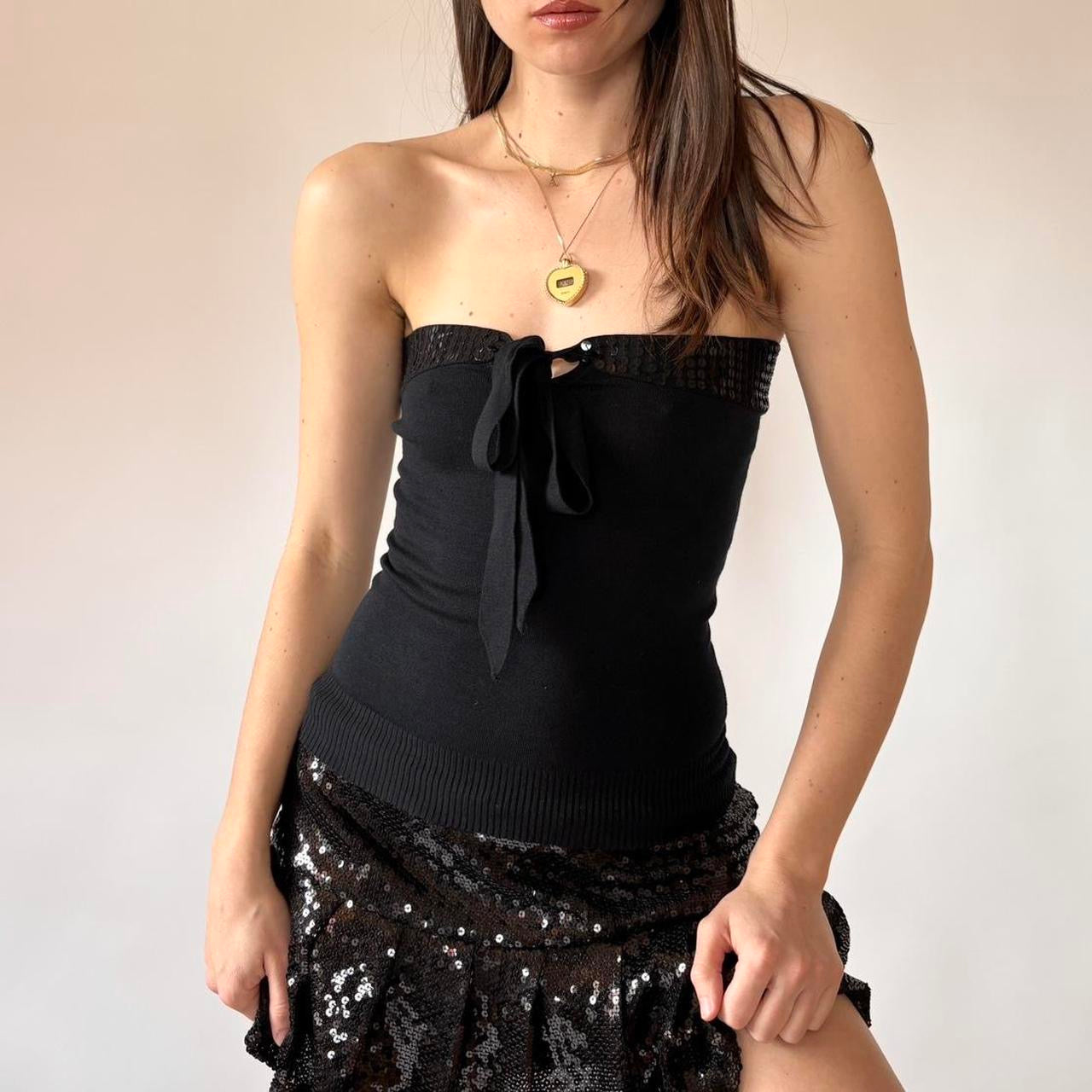 Y2K Silky Sequin Tube Top (S)