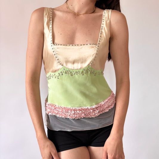 Y2K Silk Embellished Top (M)