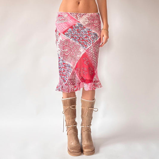 Y2K Pink Paisley Midi Skirt (XS/S)