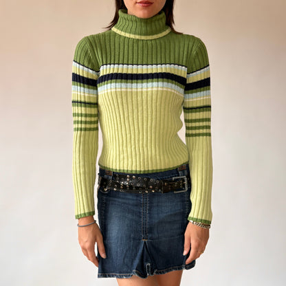 90s Key Lime Striped Turtleneck (S/M)
