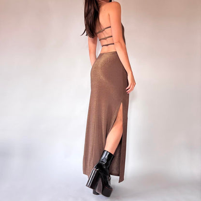 90s Brown Glitter Gown (XS/S)