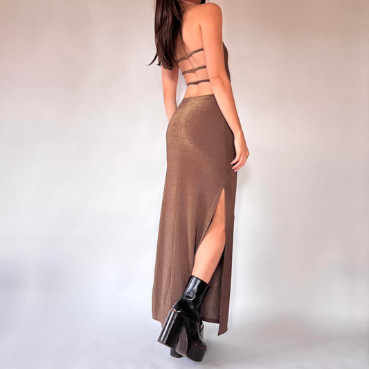 90s Brown Glitter Gown (XS/S)