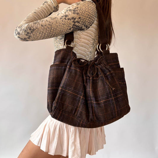Y2K Brown Plaid Bag