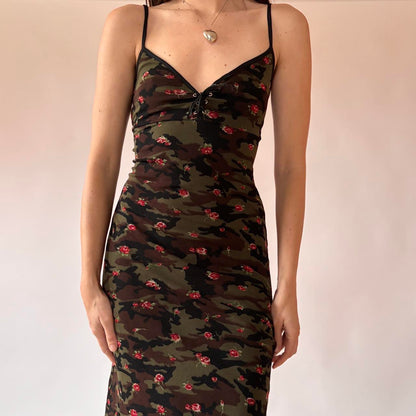 Italian Y2K Mesh Floral Camo Dress (S/M)