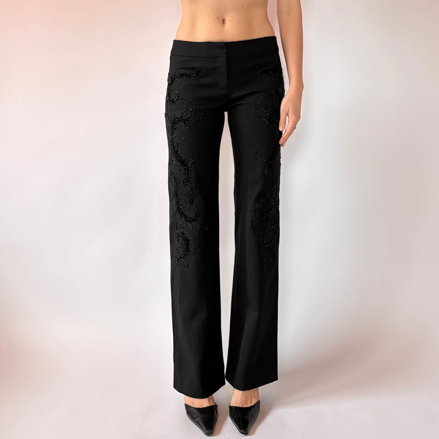 Y2K Beaded Noir Trousers (XS)