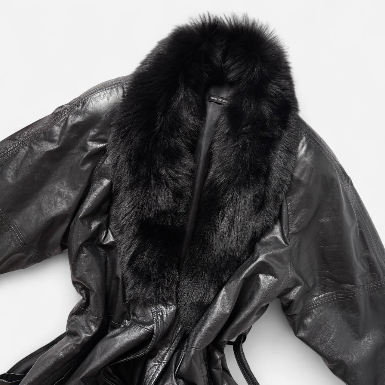 80s Leather & Fur Trench (M)