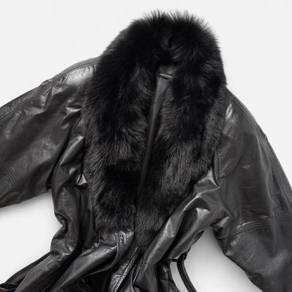 80s Leather & Fur Trench (M)