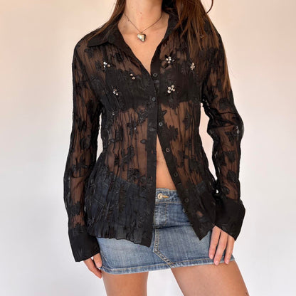 Y2K Sheer Beaded Blouse (L)