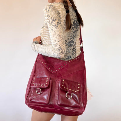 Studded Magenta Leather Bag