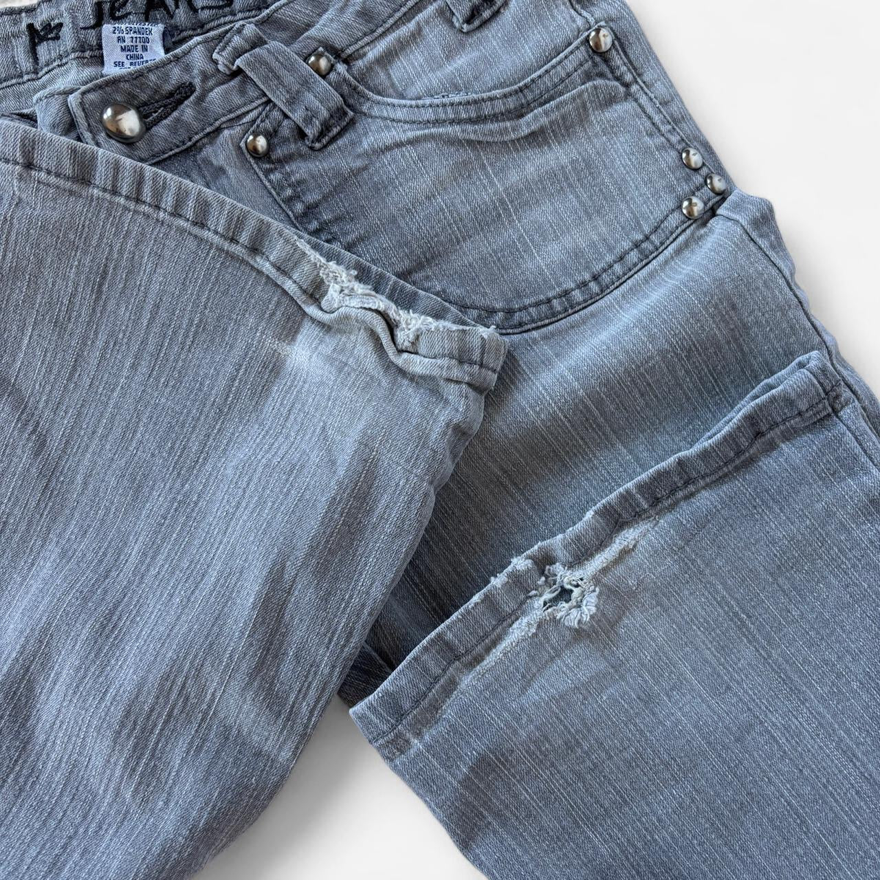 Y2K Gray Studded Flare Jeans (S)