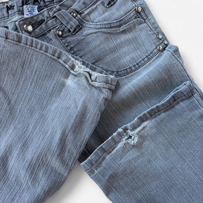 Y2K Gray Studded Flare Jeans (S)