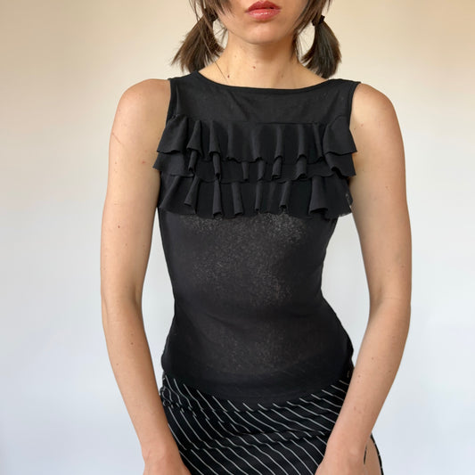 2000s Mesh Ruffle Tank (XS/S)