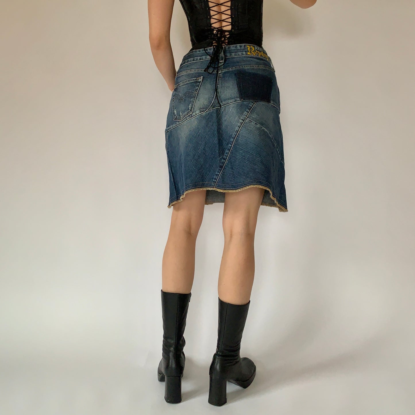 Y2K Patchwork Denim Skirt (M)