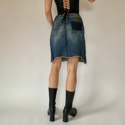 Y2K Patchwork Denim Skirt (M)