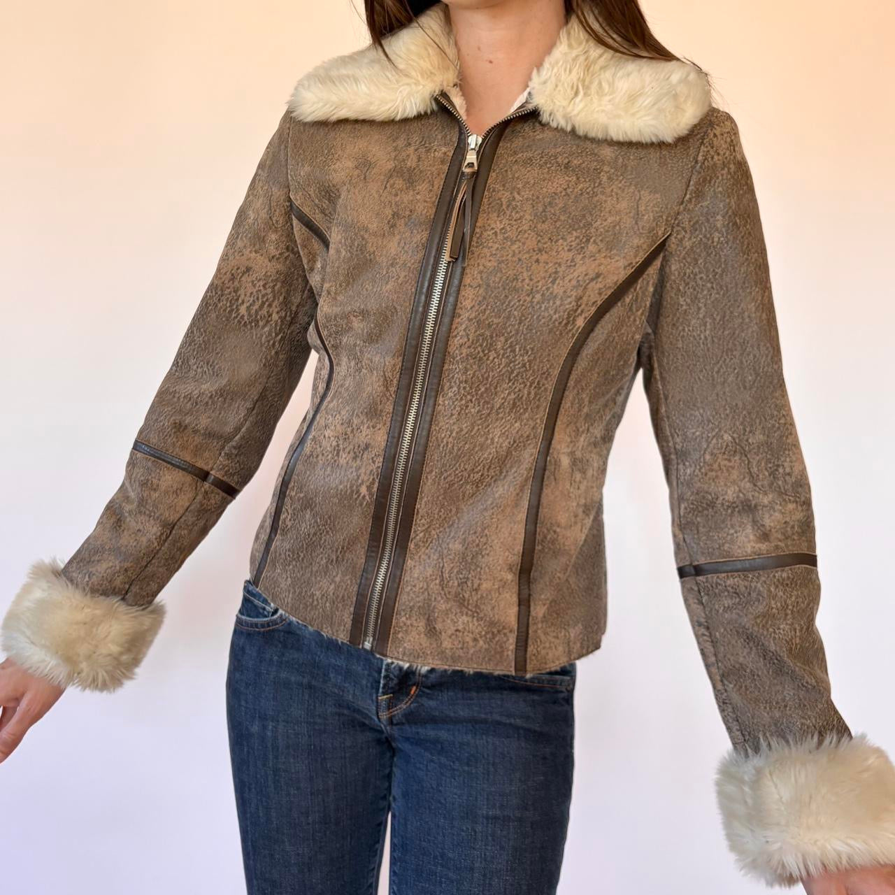 Y2K Leather & Faux Fur Jacket (S)