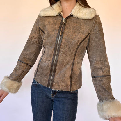 Y2K Leather & Faux Fur Jacket (S)
