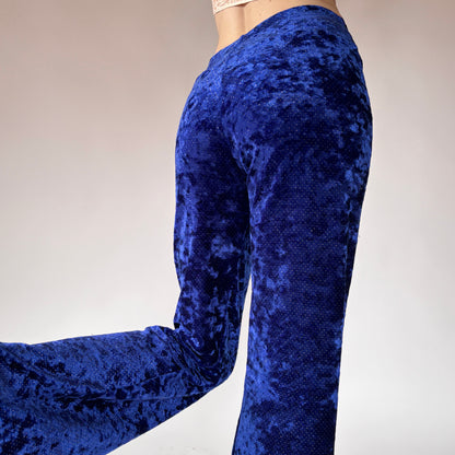 90s Royal Blue Crushed Velvet Flares (S)