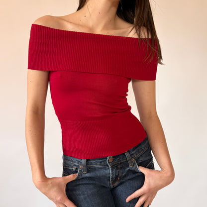 Y2K Crimson Off Shoulder Top (XS)
