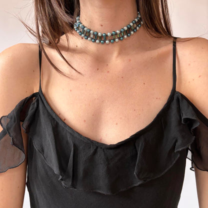 90s Blue Pearly Choker Necklace