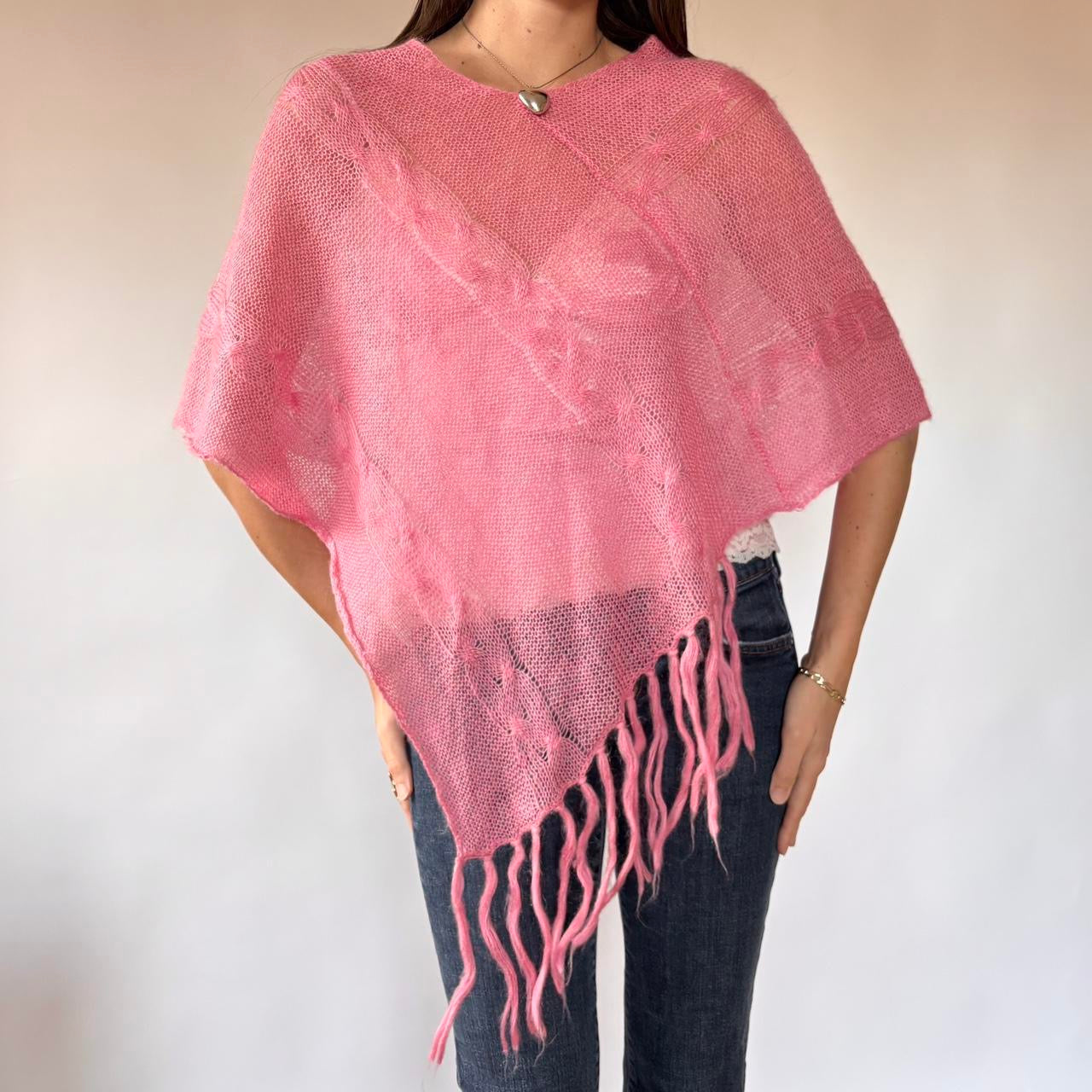 Y2K Pink Knit Poncho