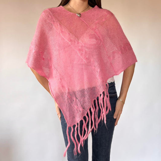 Y2K Pink Knit Poncho