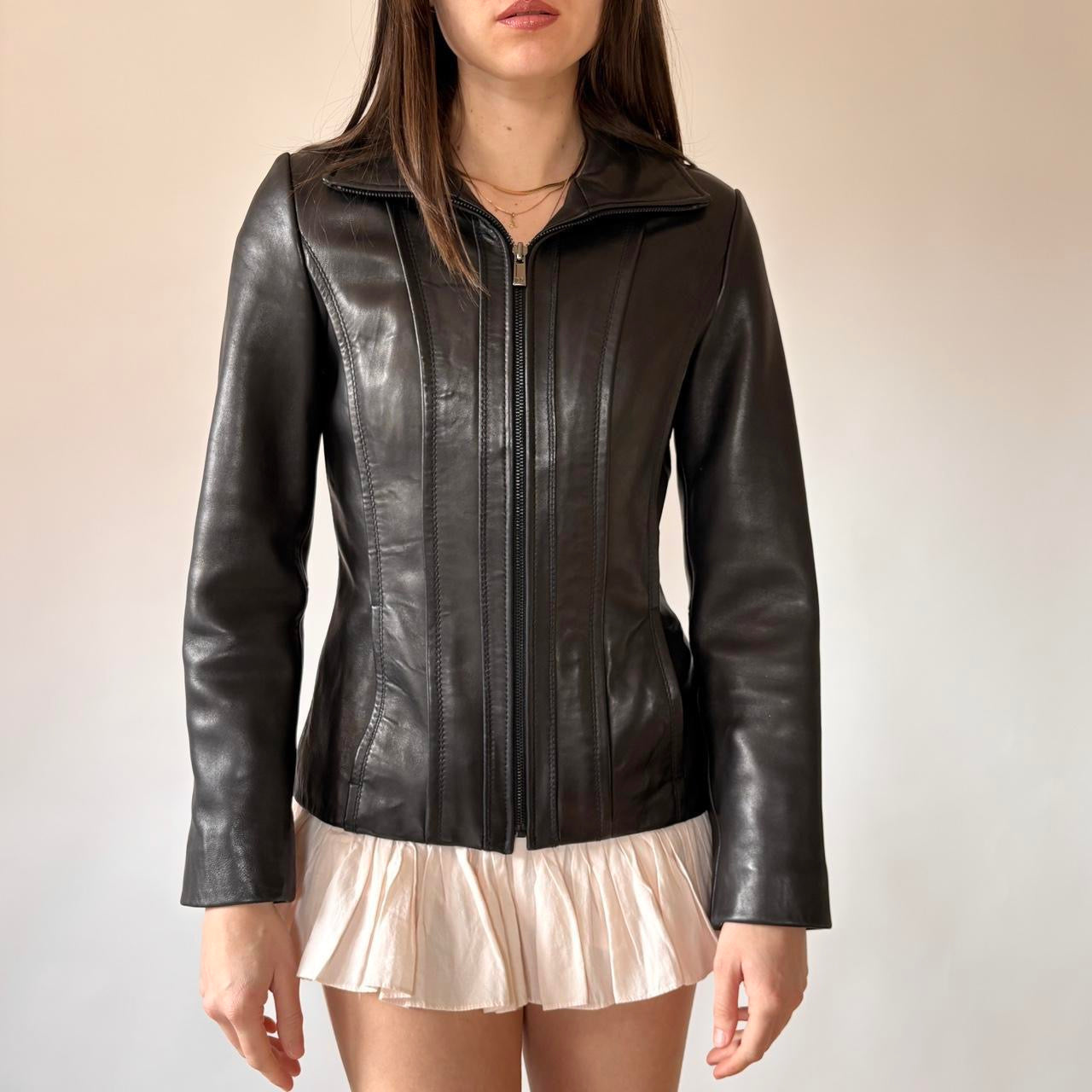 2000s Fitted Leather Jacket (XS)