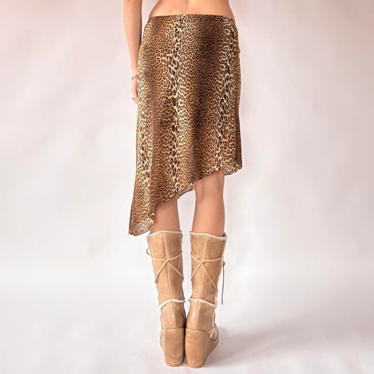 Asymmetrical Leopard Mesh Midi Skirt (XS/S)