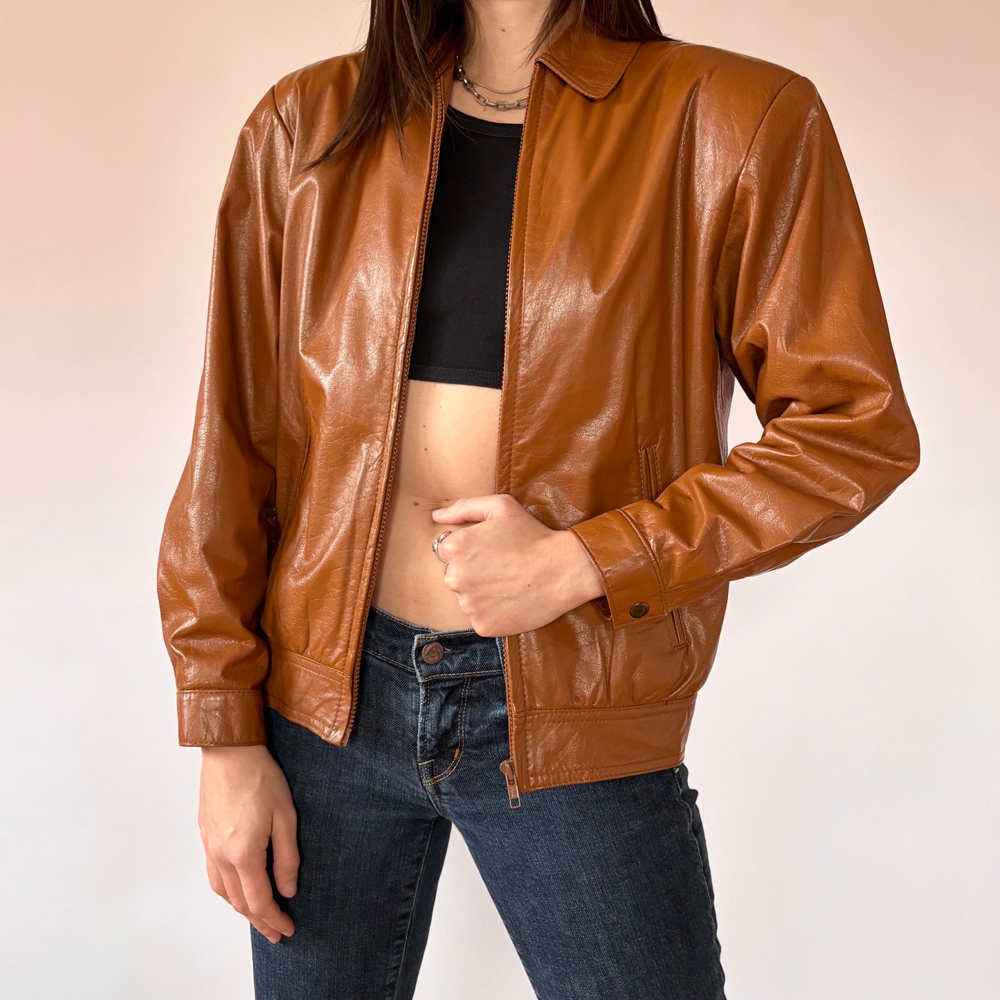 90s Cognac Leather Jacket (XS)