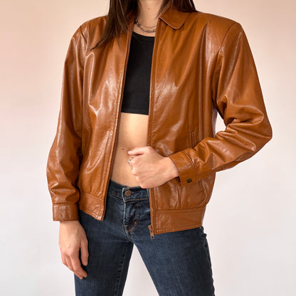 90s Cognac Leather Jacket (XS)