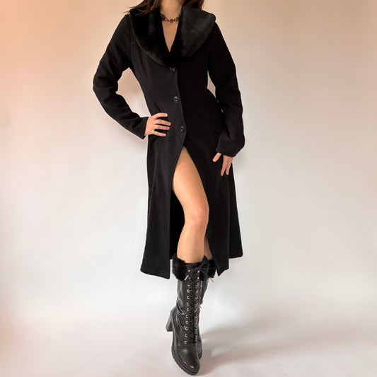 Y2K Faux Fur Collared Coat (M)