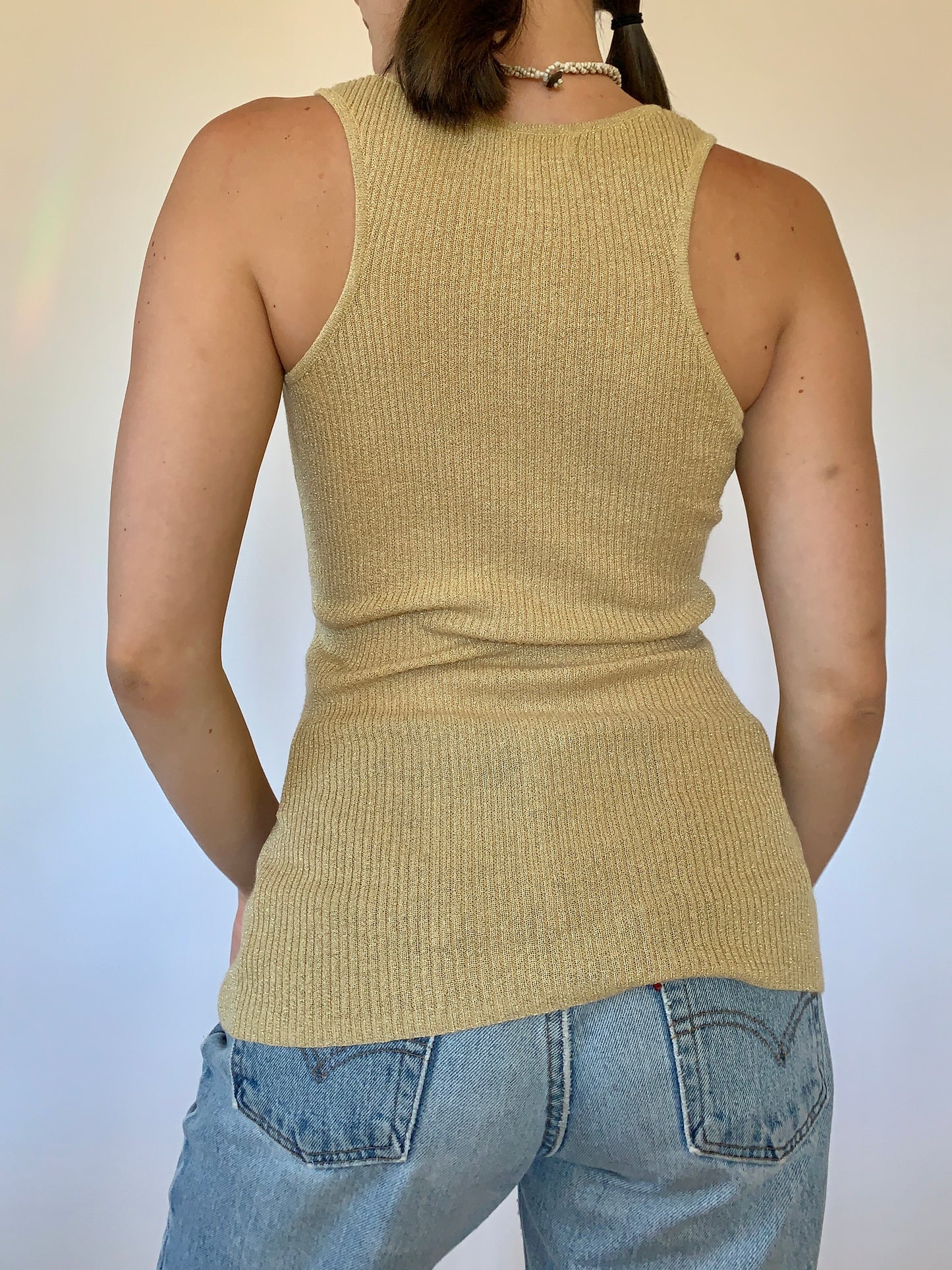 Y2K Gold Ribbed Tank