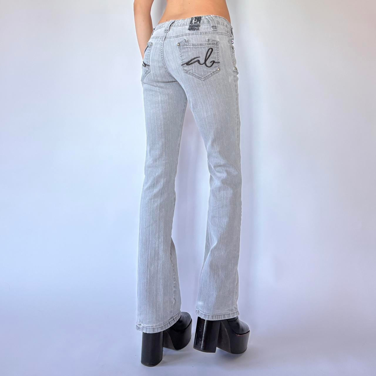 Y2K Gray Studded Flare Jeans (S)