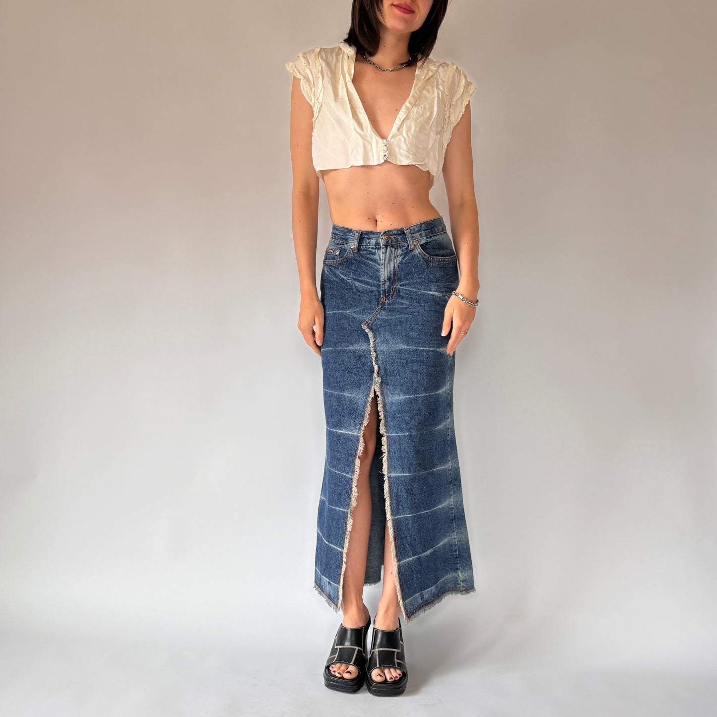 Y2K Denim Maxi Skirt (XS)