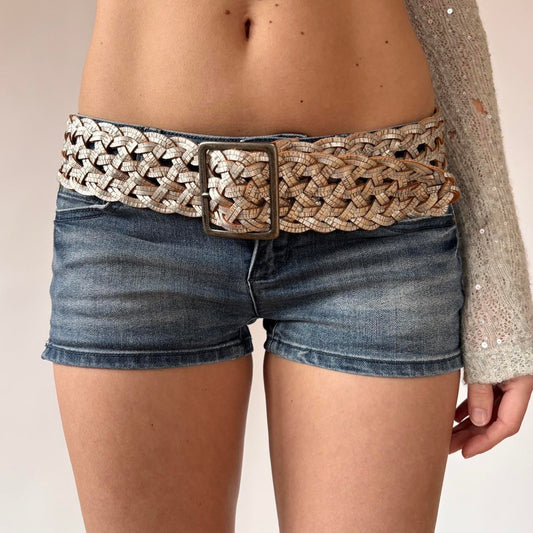 Y2K Silver Braided Genuine Leather Belt