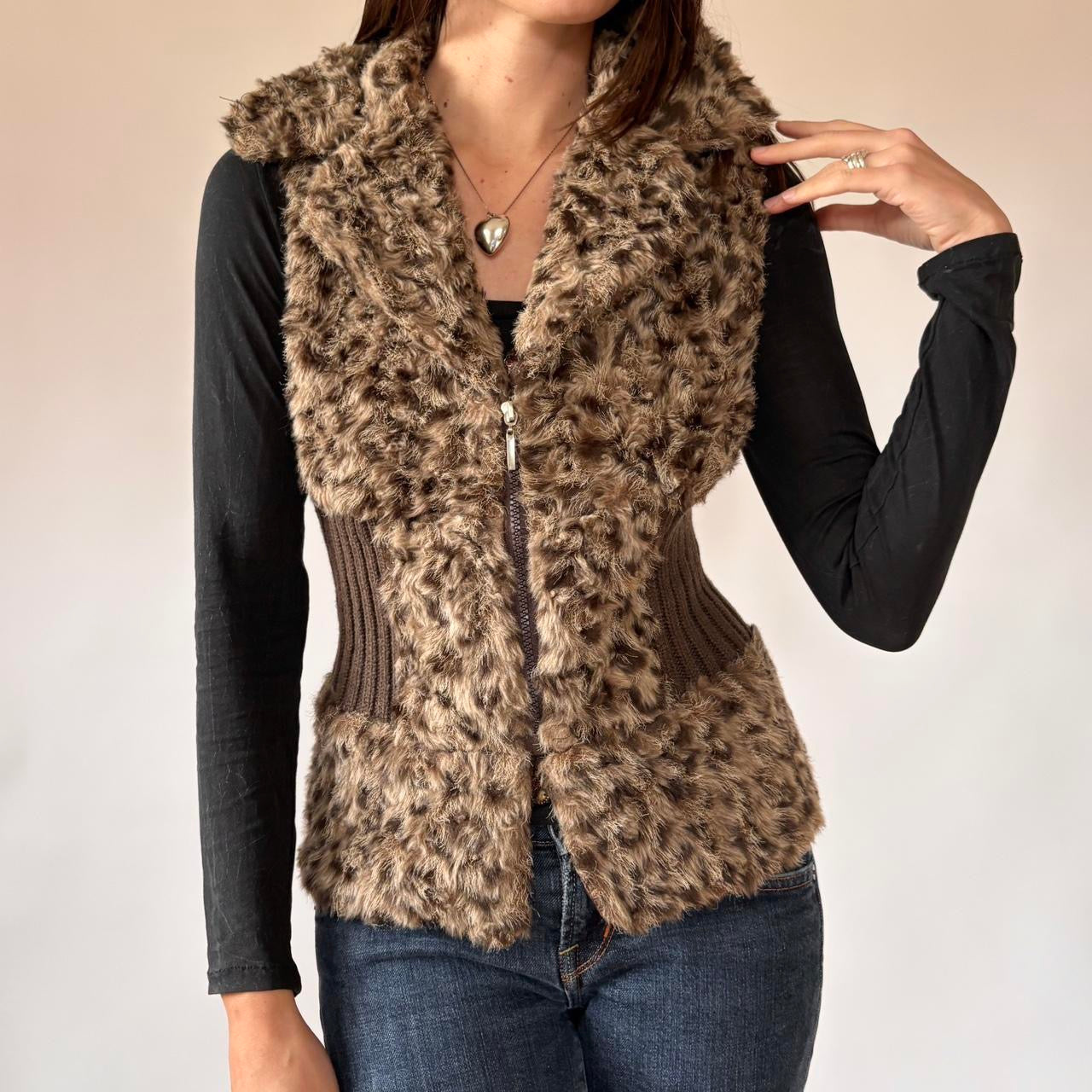 Y2K Furry Leopard Vest (L)