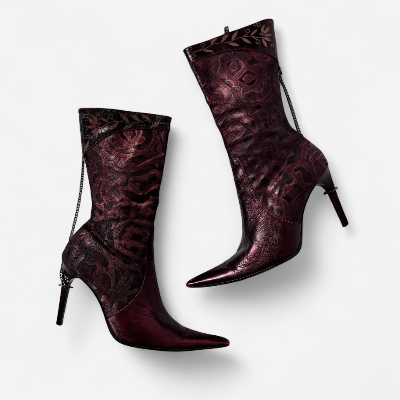 Chained Up Leather Stiletto Boots (6.5)