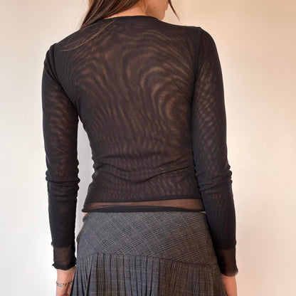 Benetton Graphic Mesh Longsleeve Top (XS)