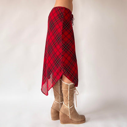 90s Plaid Pointed Hem Midi Skirt (S/M)