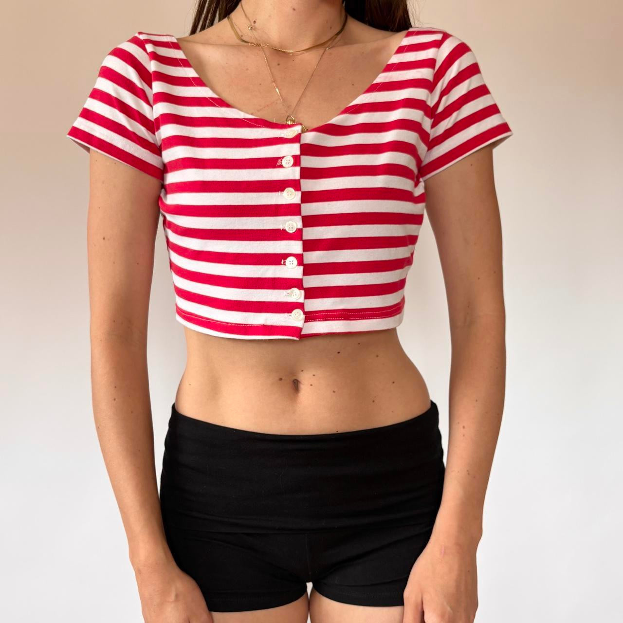 90s Striped Button Crop Top (S/M)