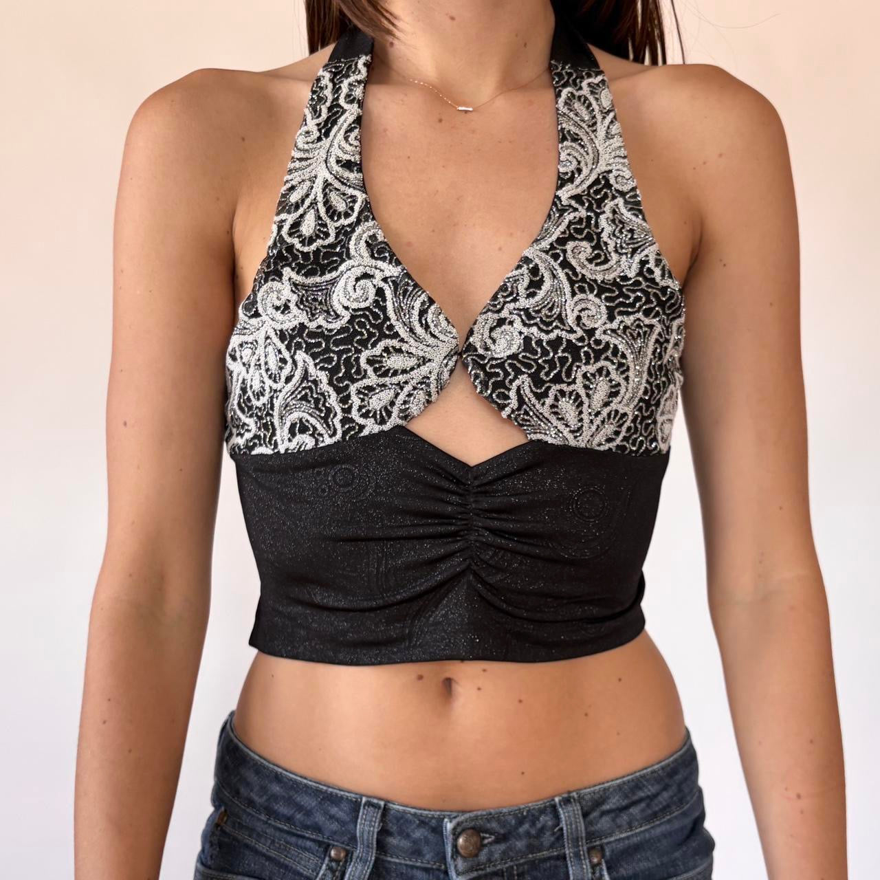 Y2K Beaded Backless Halter (S)