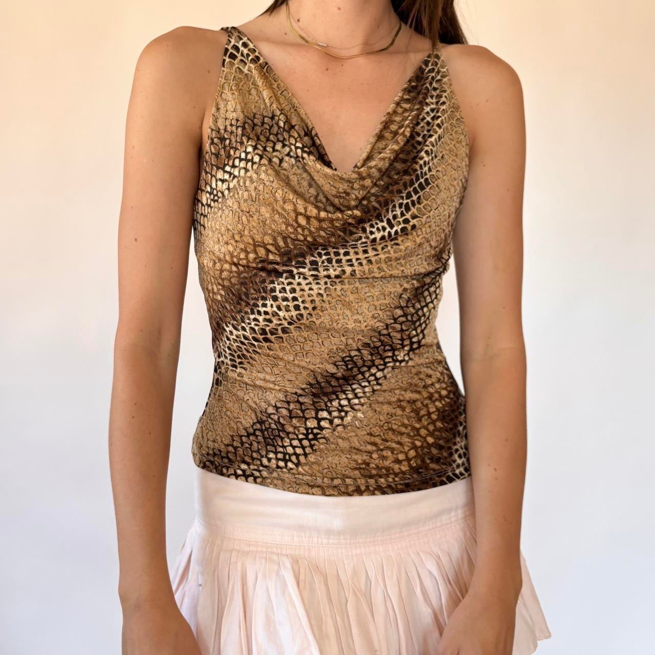 Y2K Cowl Neck Animal Print Top (S/M)